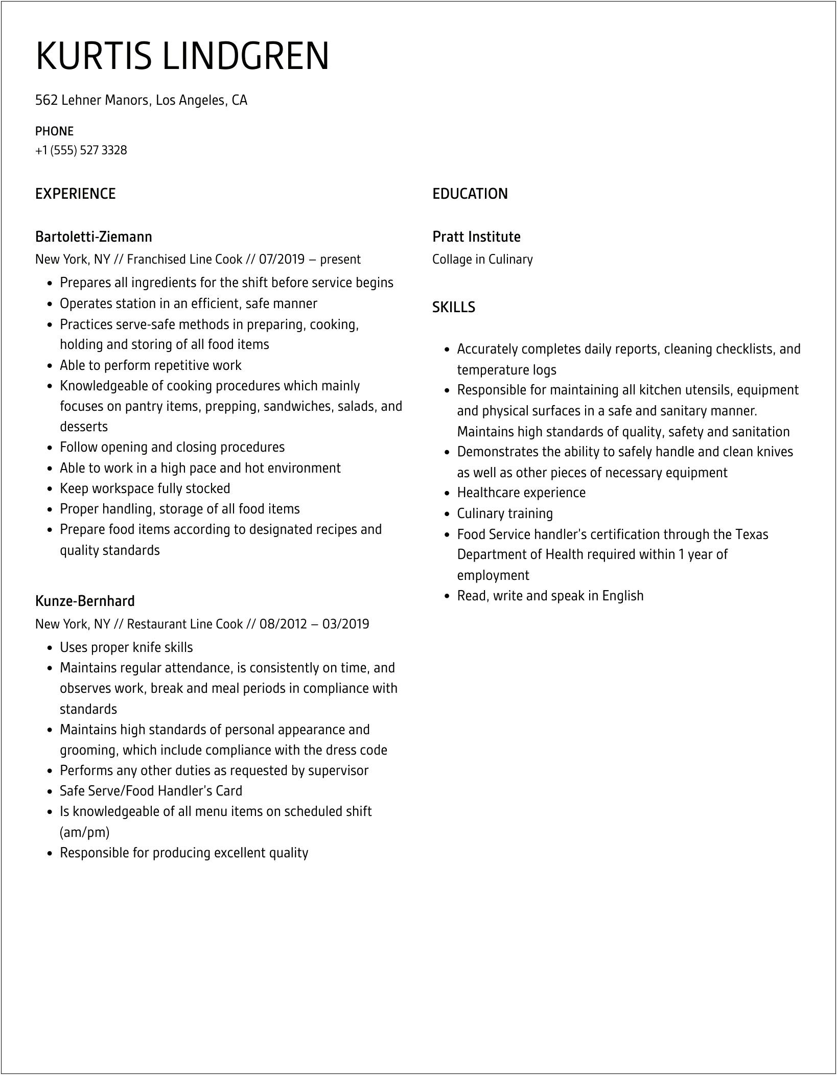 Sample Resume Examples For Chilis Cook Duties