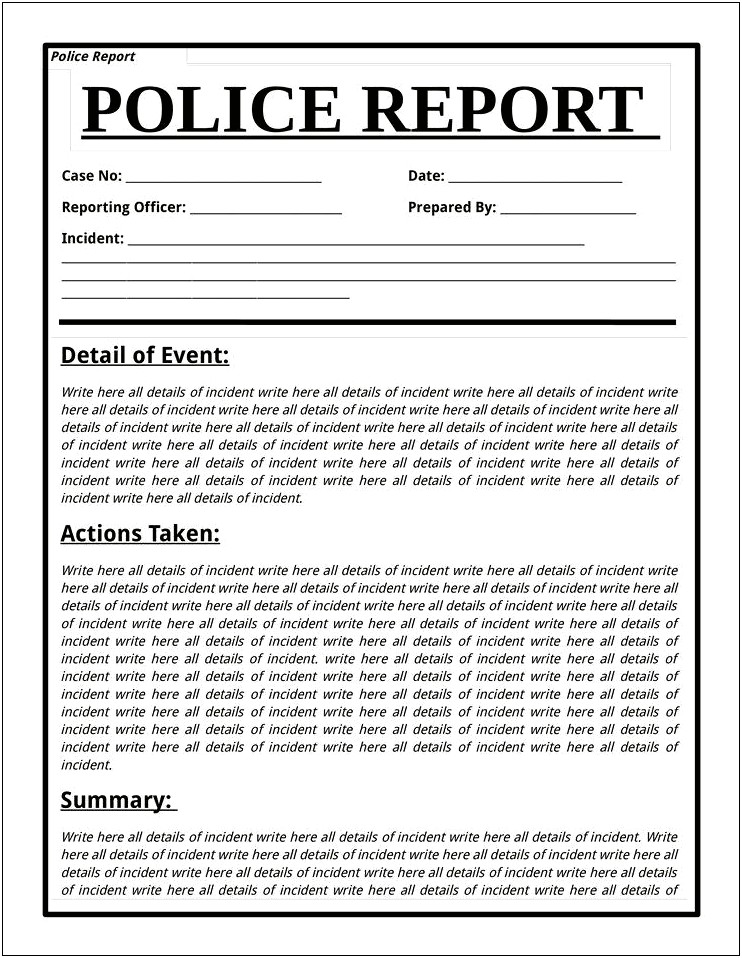 Sample Resume Fake Police Report Template