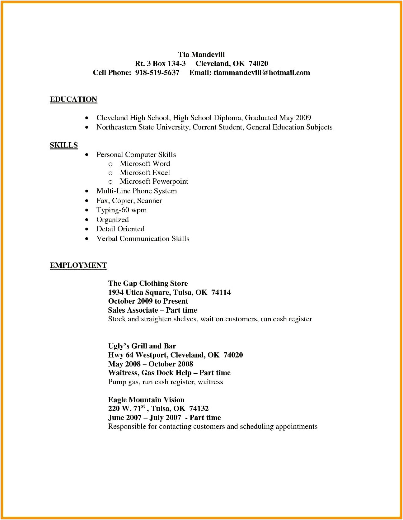 Sample Resume Fashion Retail Sales Associate