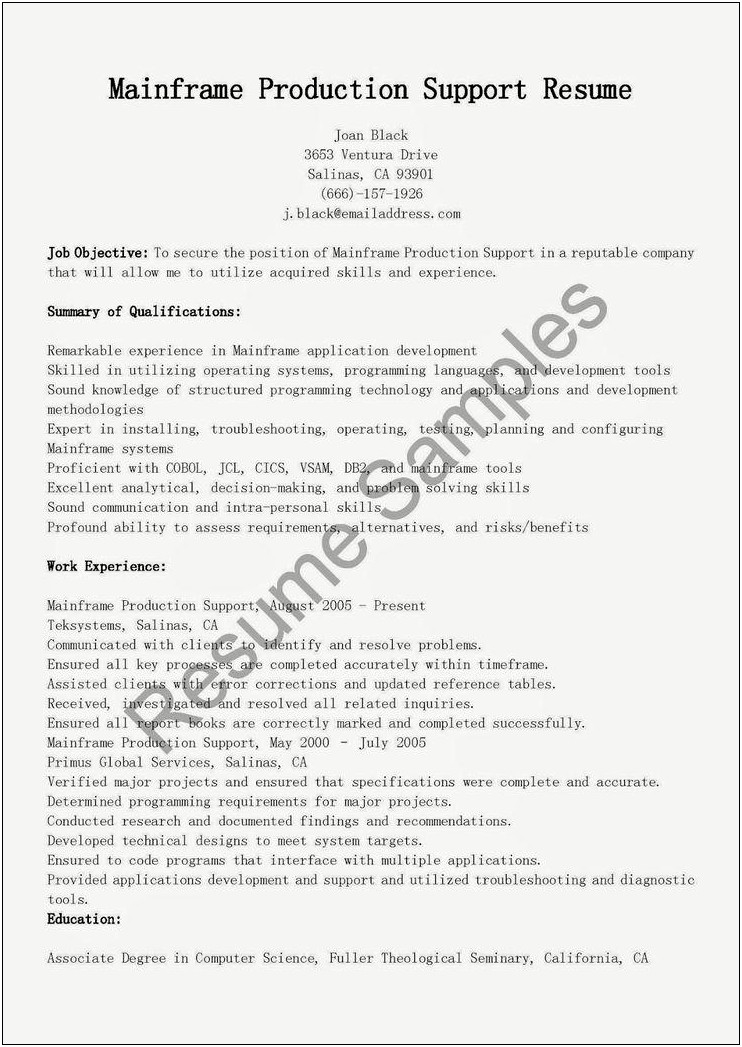 Sample Resume For 3 Years Experience In Mainframe