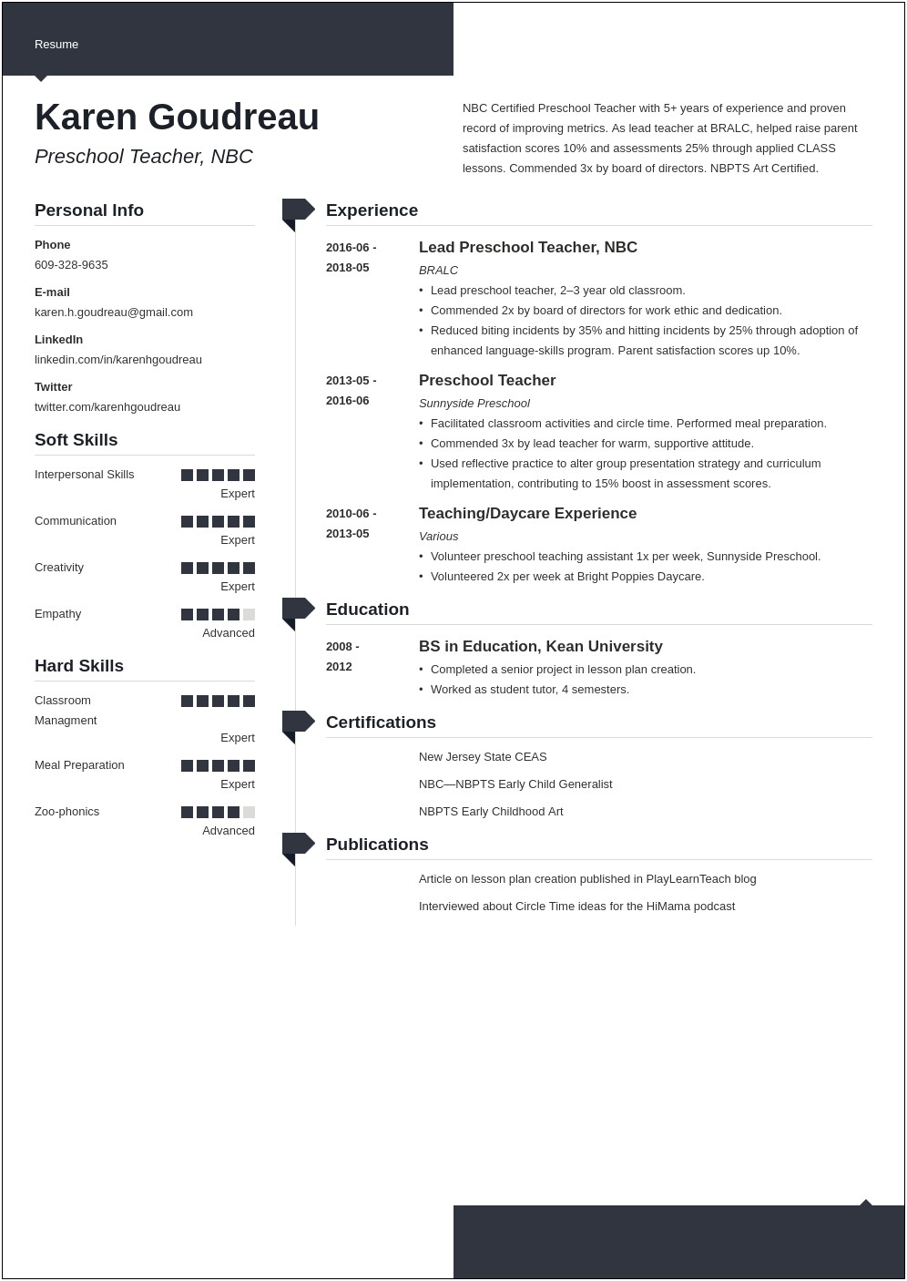 Sample Resume For A Assistent Perschool Teacher