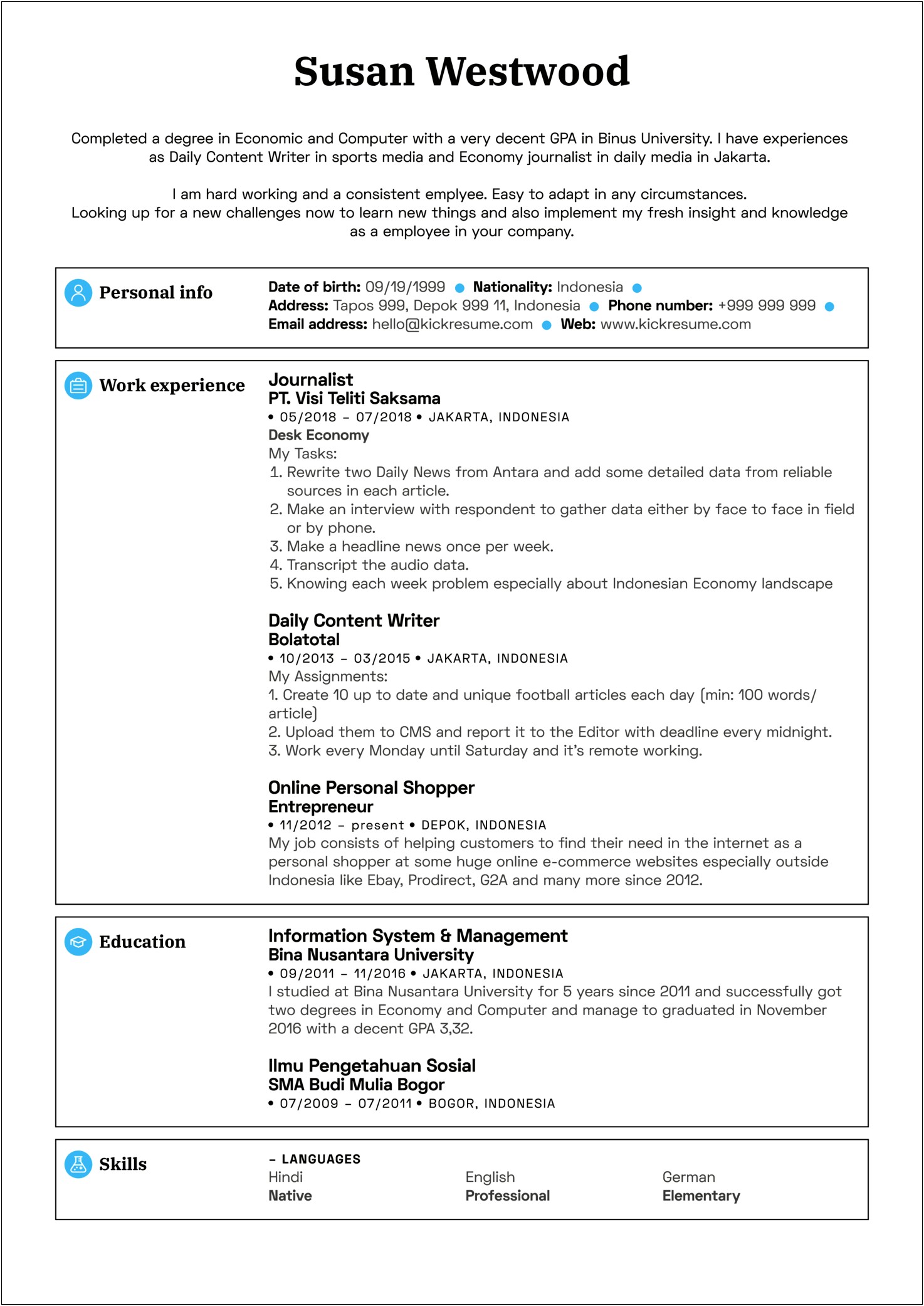 Sample Resume For A Coordinator Position