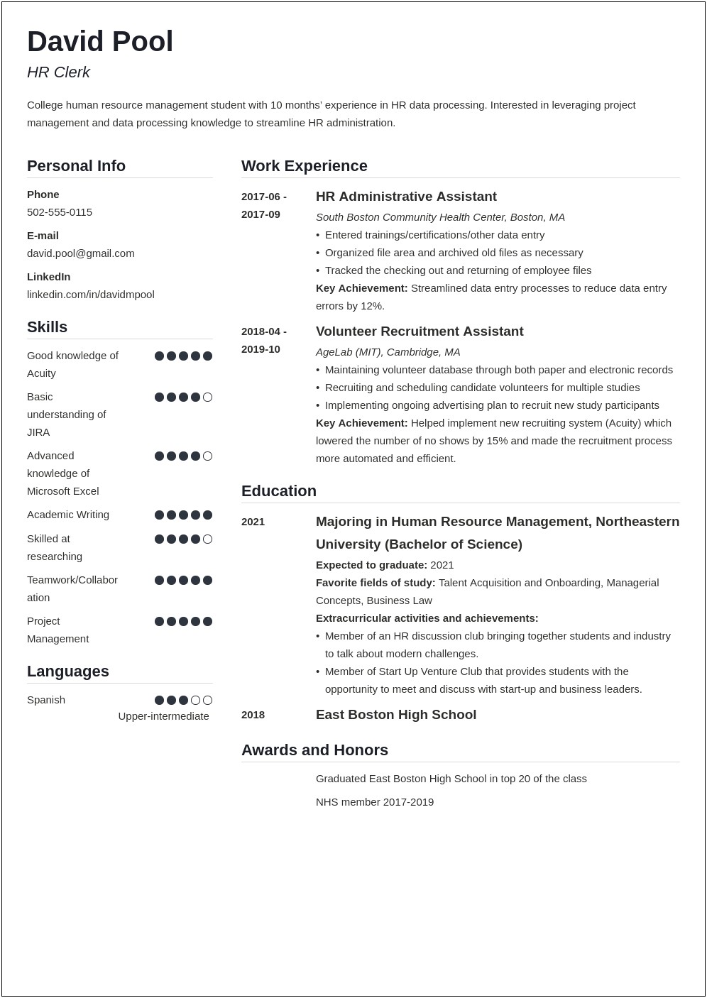 Sample Resume For A Freshman College Student