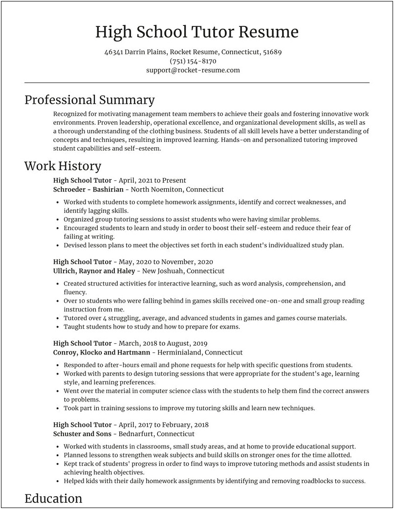 Sample Resume For A High School Tutor