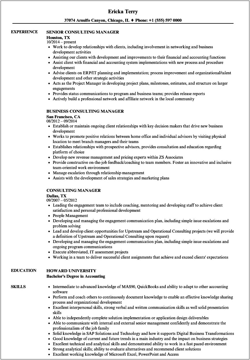 Sample Resume For A Management Consultant