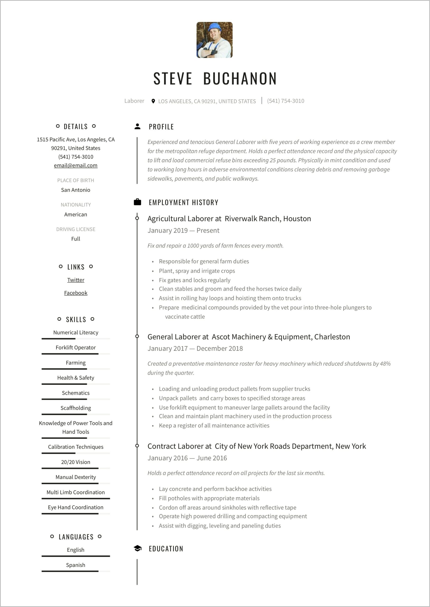 Sample Resume For A Mover And Packer