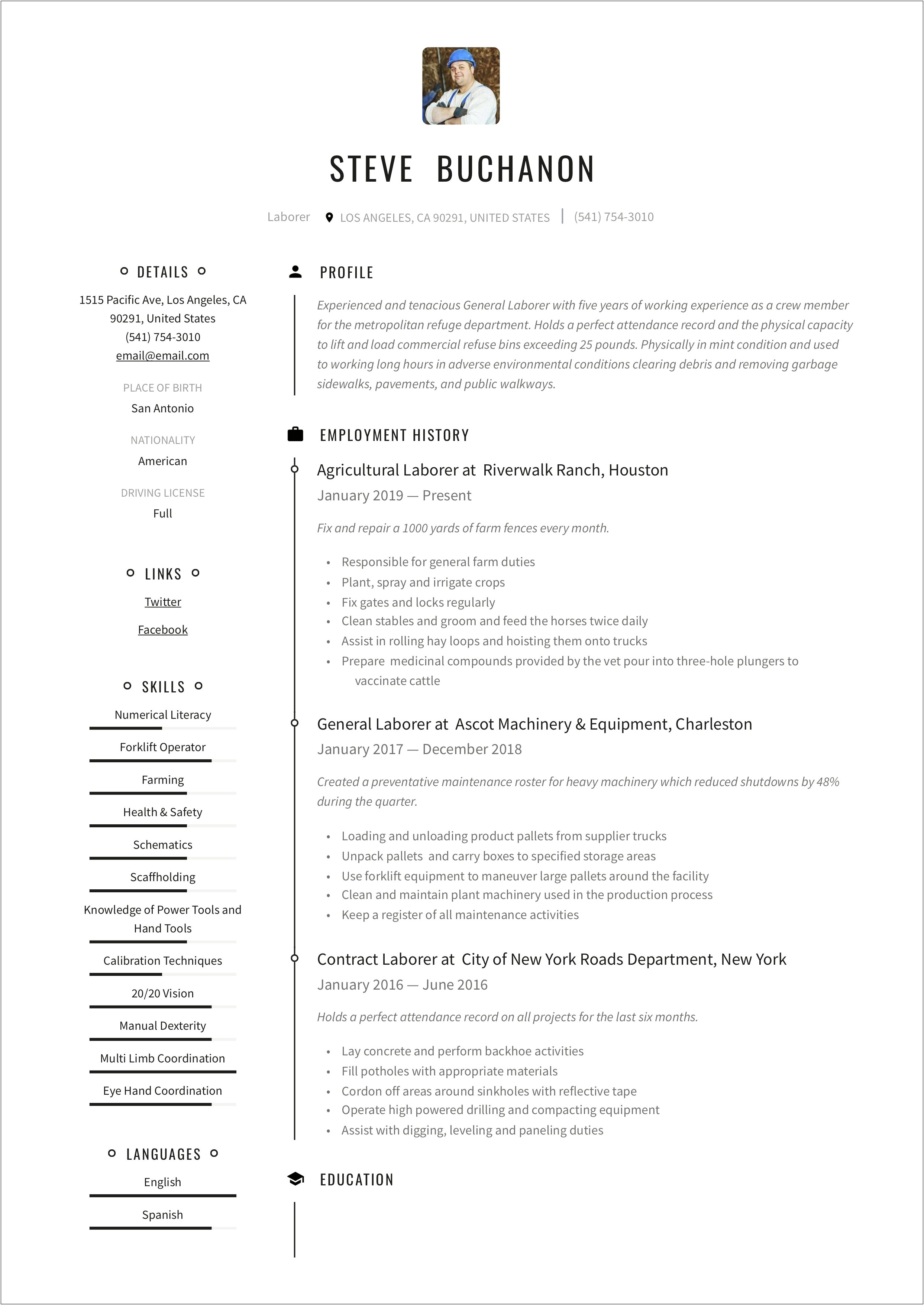 Sample Resume For A Mover And Packer