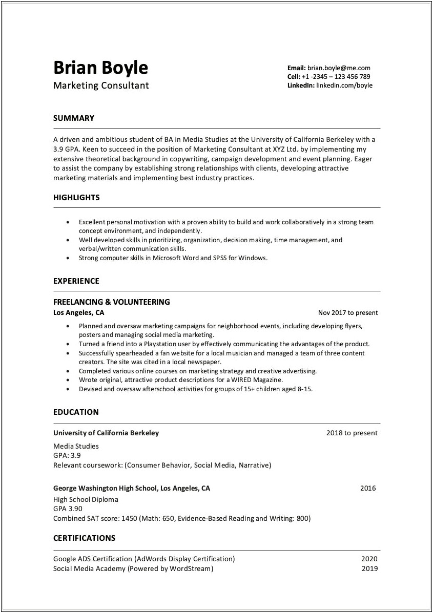 Sample Resume For A Person With No Experience