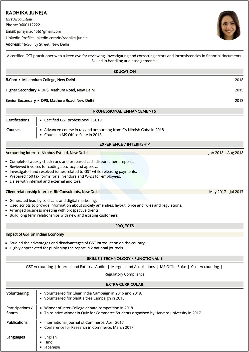 Sample Resume For Account And Tax Analyst