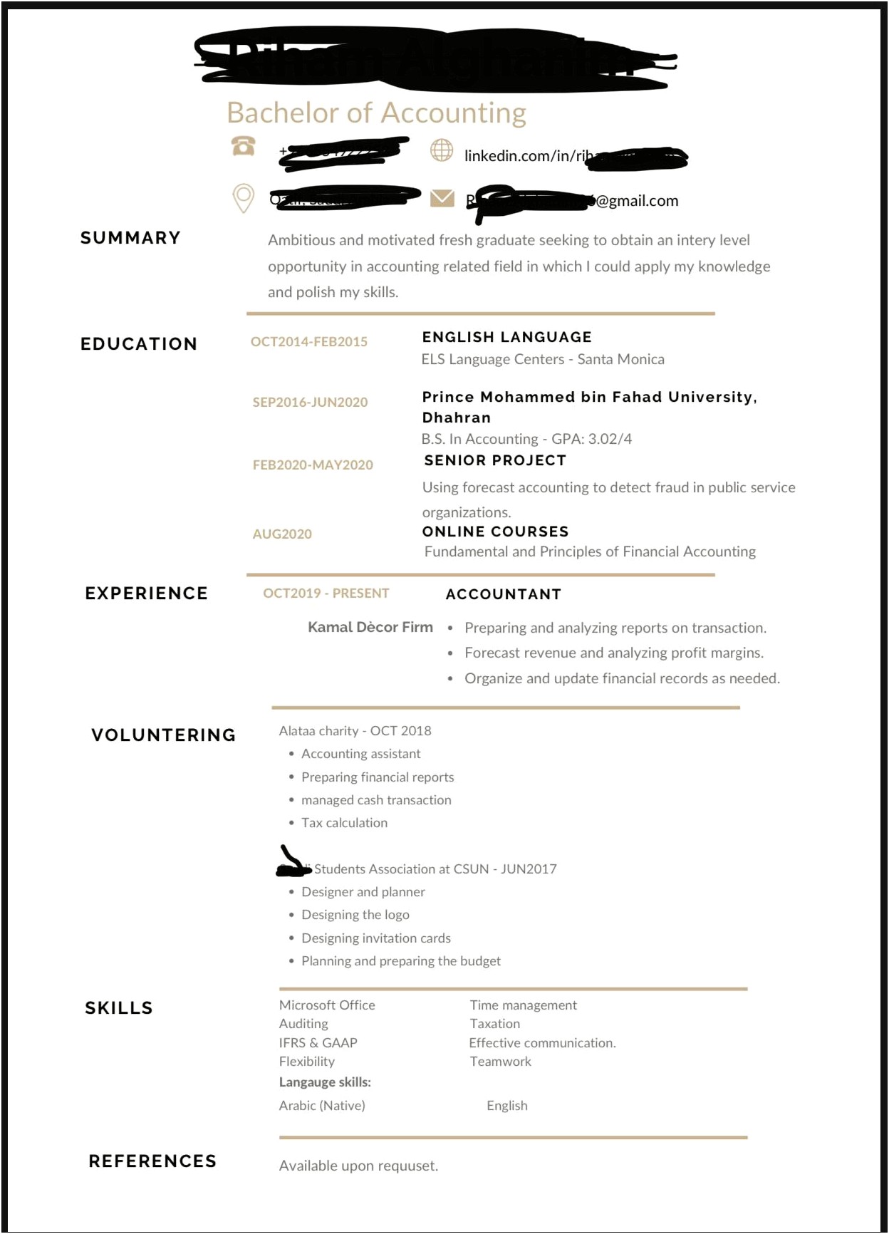 Sample Resume For Accounting Staff Fresh Graduate