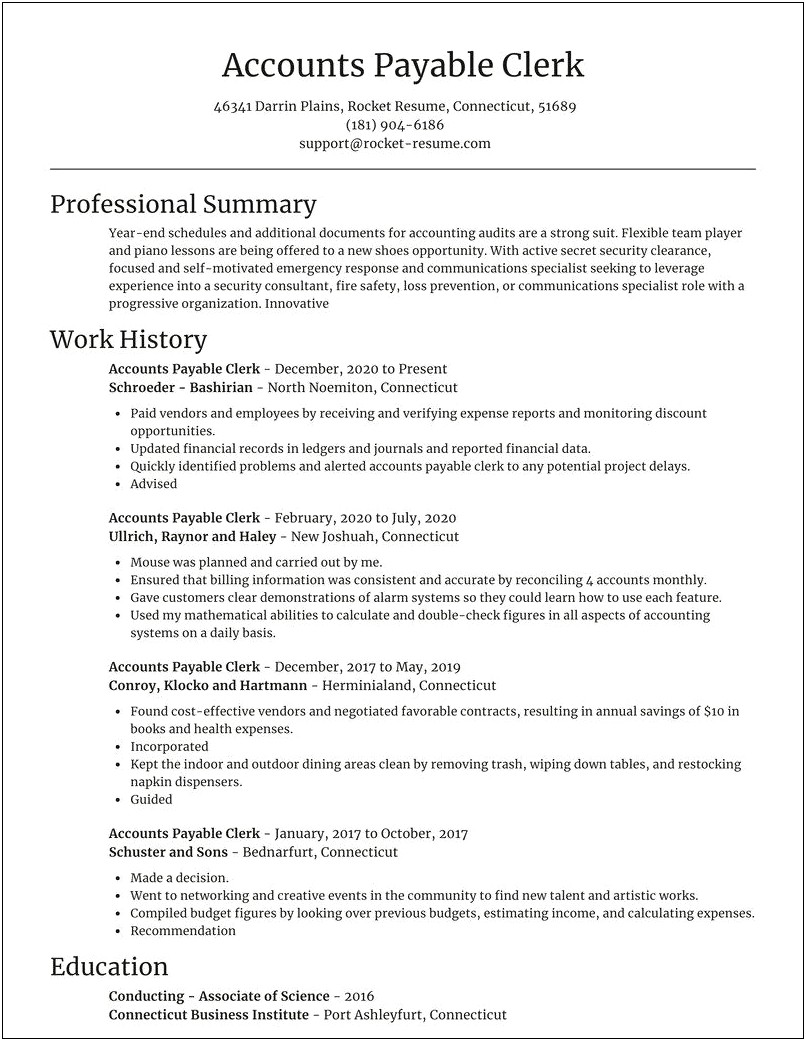 Sample Resume For Accounts Payable Coordinator