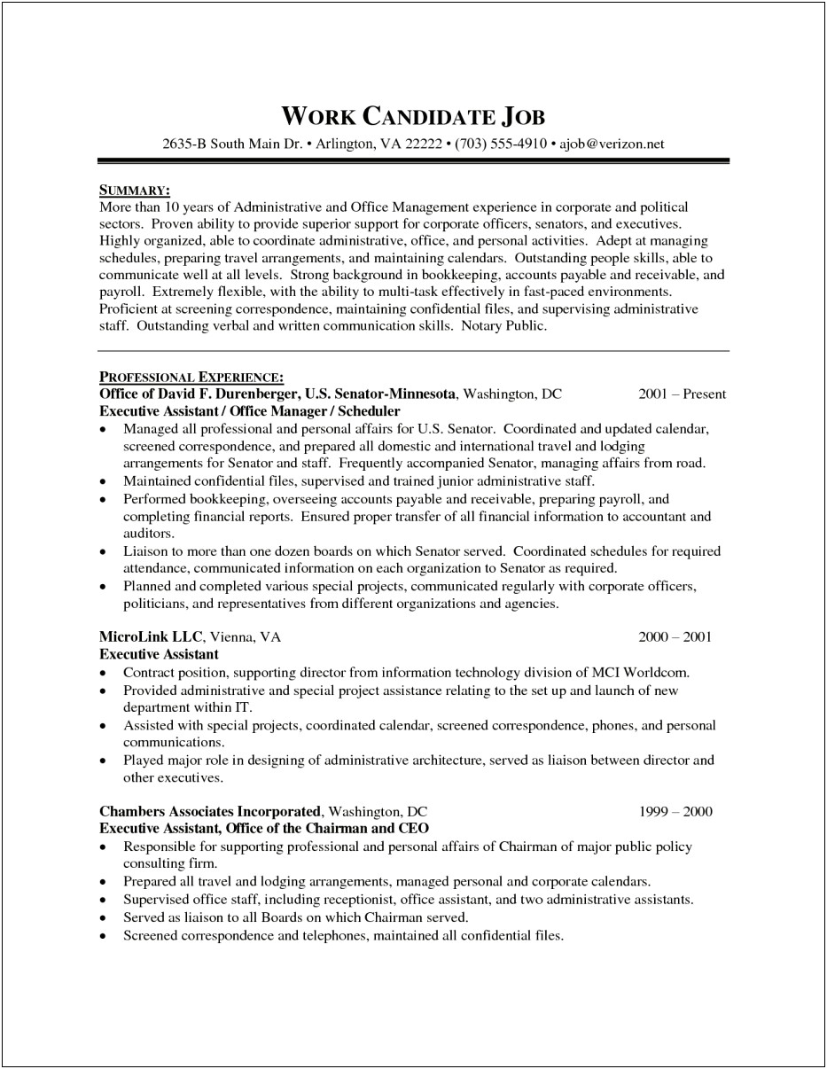 Sample Resume For Admin Assistant Job