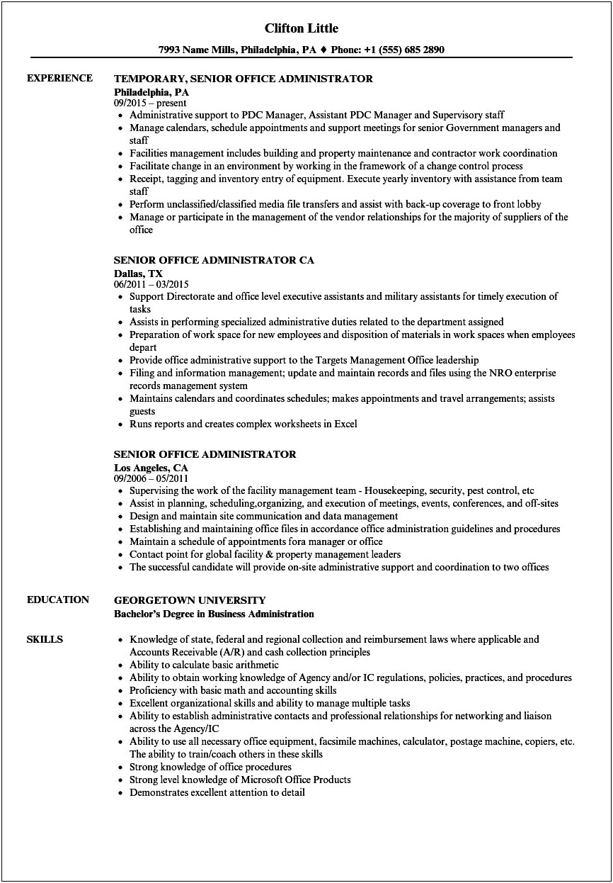 Sample Resume For Administration Manager In India