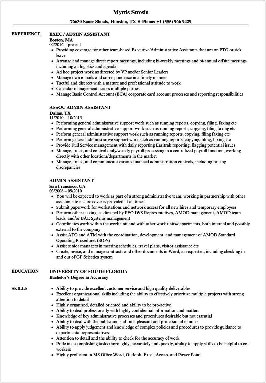 Sample Resume For Administrative Assistant In Corporate Business
