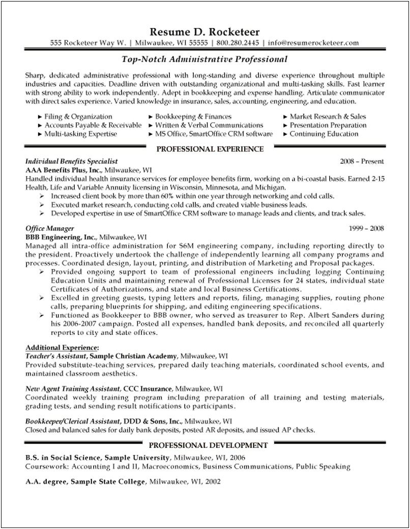 Sample Resume For Administrator In School