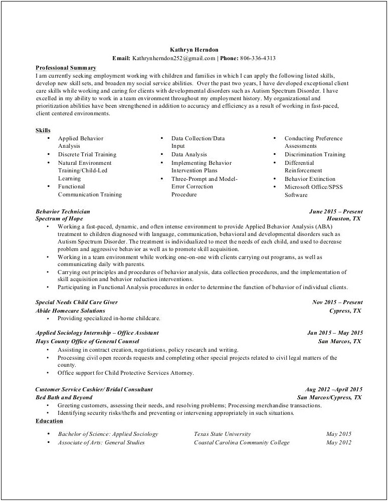Sample Resume For Applying To Child Protective Services