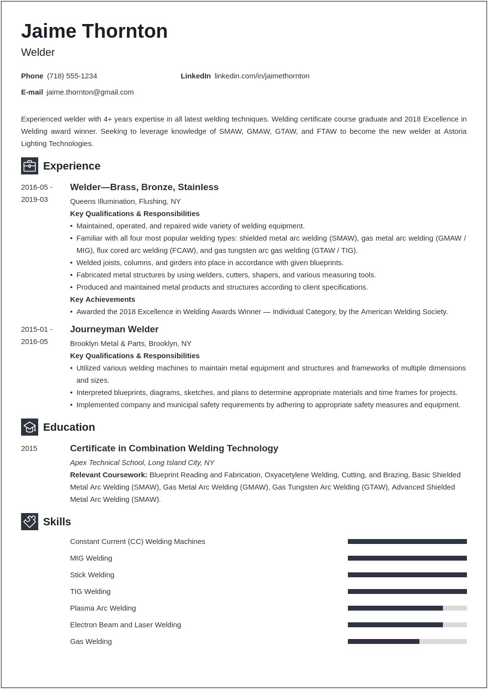 Sample Resume For Apprentice Welder Position