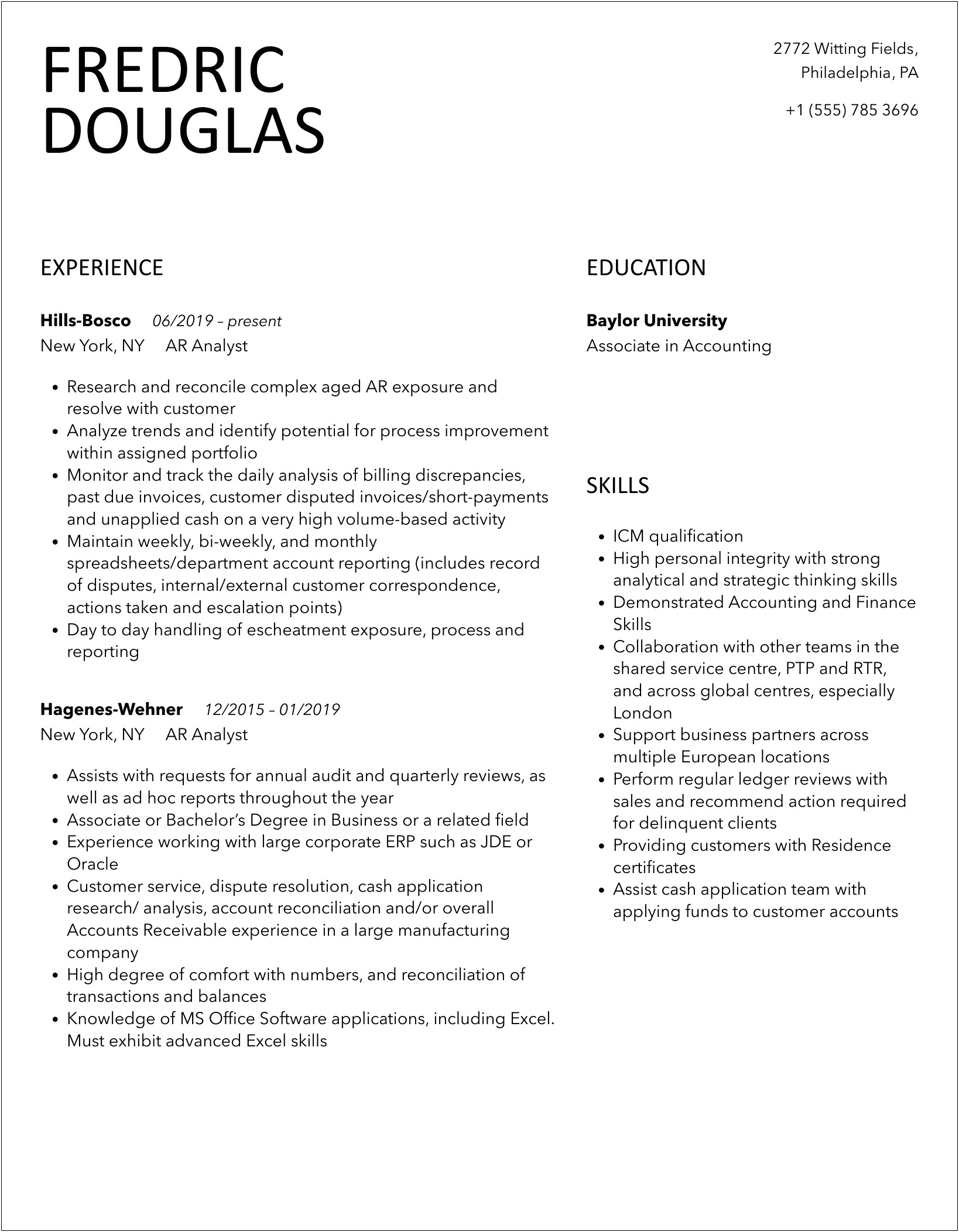 Sample Resume For Ar Analyst In Medical Billing