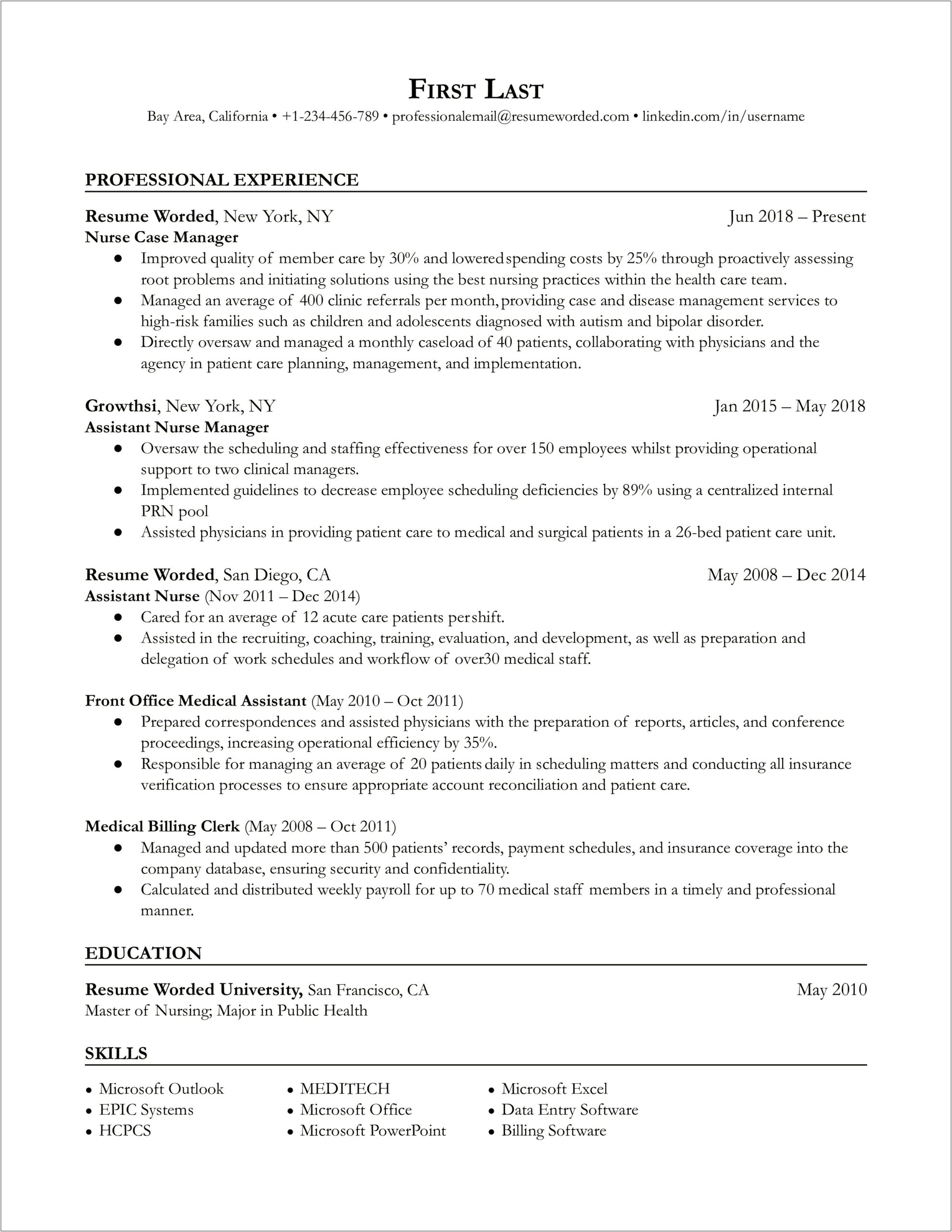 Sample Resume For Assistant Nurse Manager Position