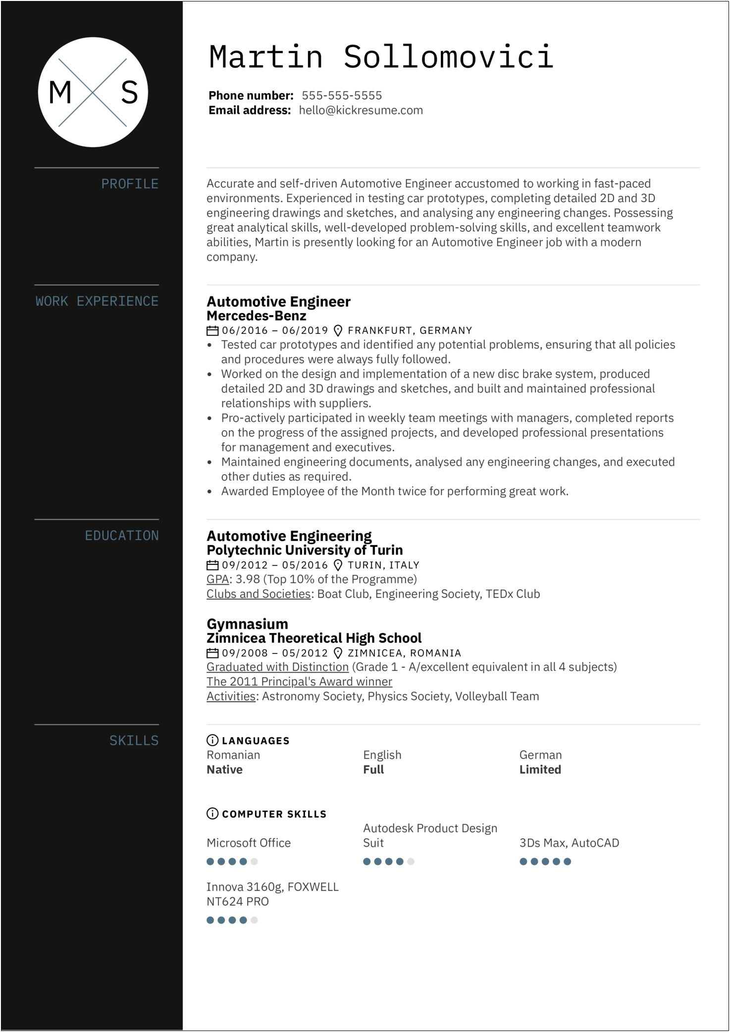 Sample Resume For Automotive Design Engineer