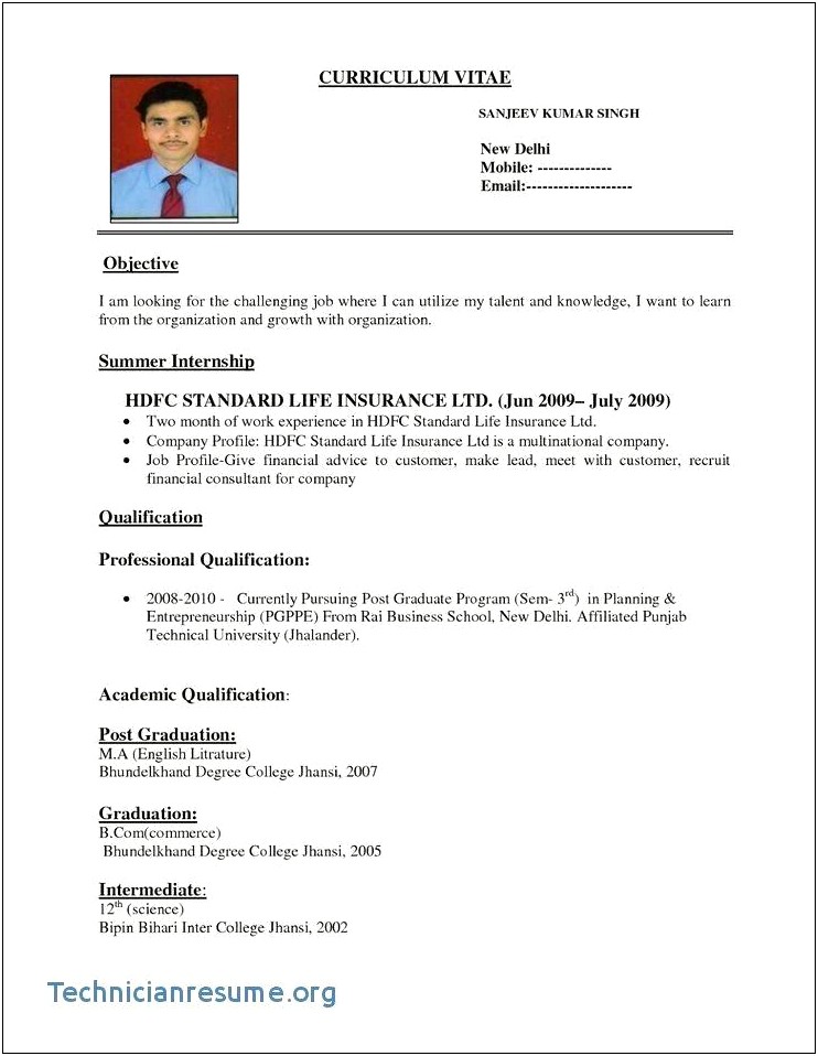 Sample Resume For B School Interview