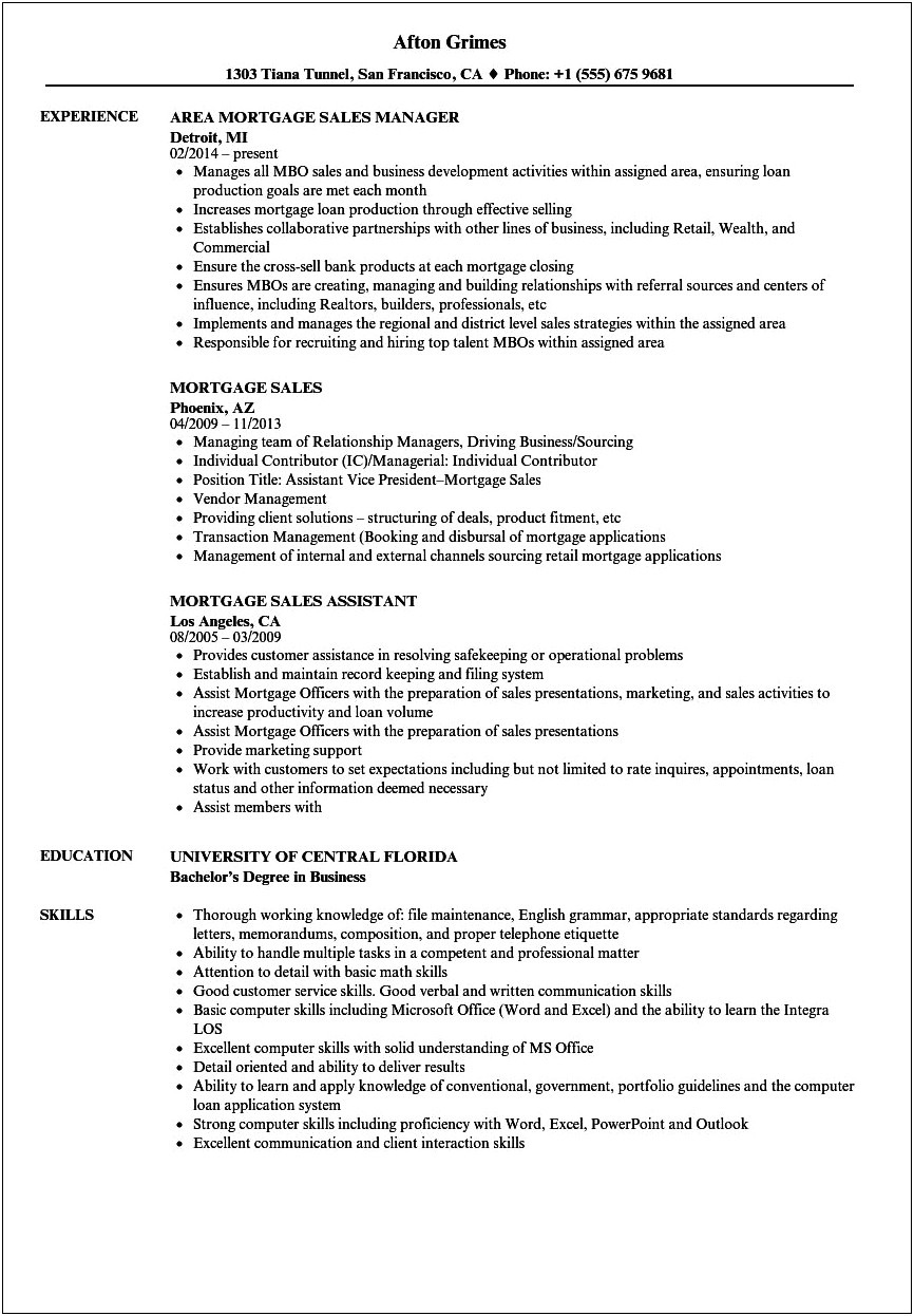 Sample Resume For Bank Sales Officer