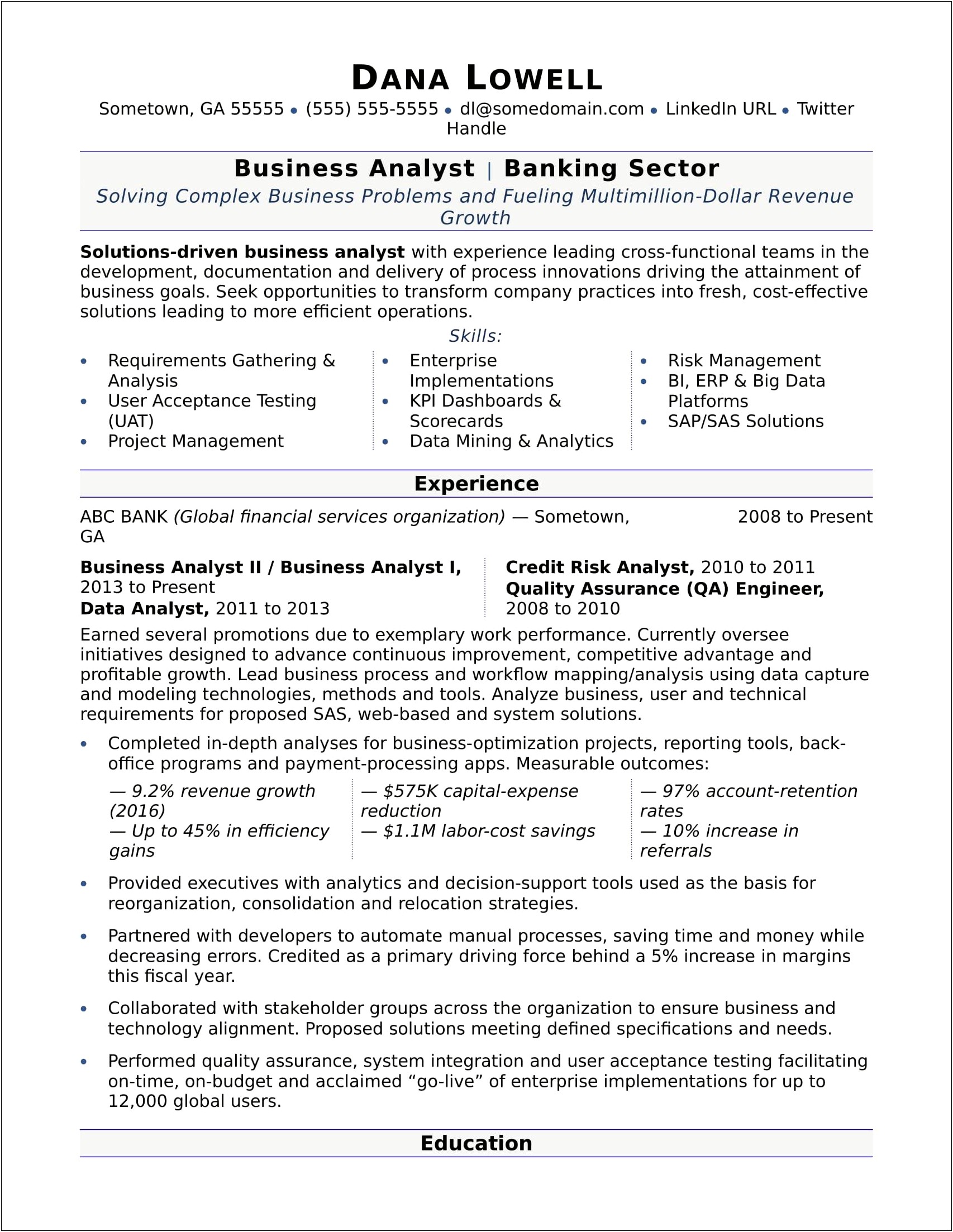 Sample Resume For Business Analyst In Telecom