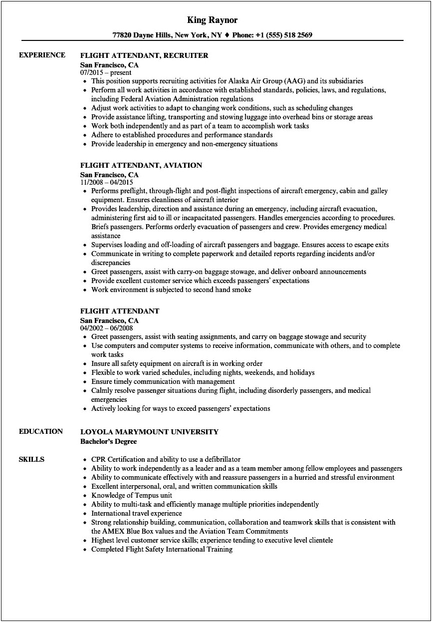 Sample Resume For Cabin Crew With Experience