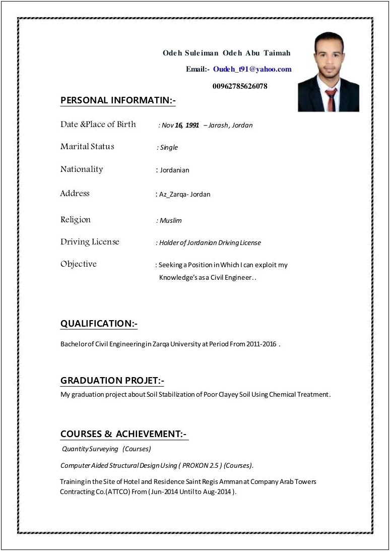 Sample Resume For Civil Quality Engineer