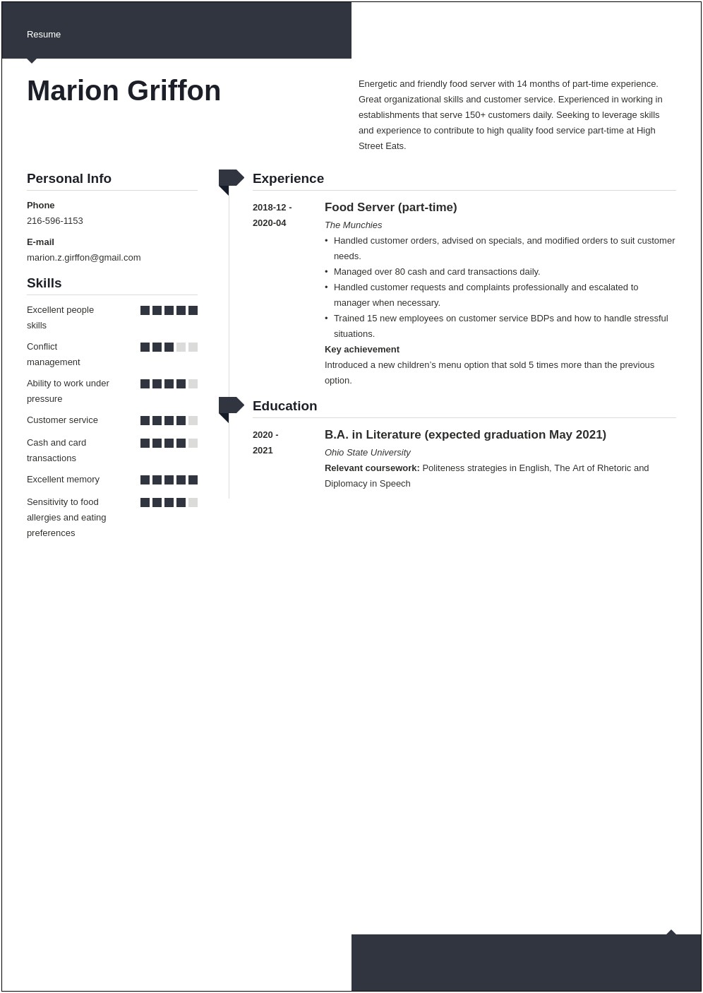 Sample Resume For Class 12th Pass Student