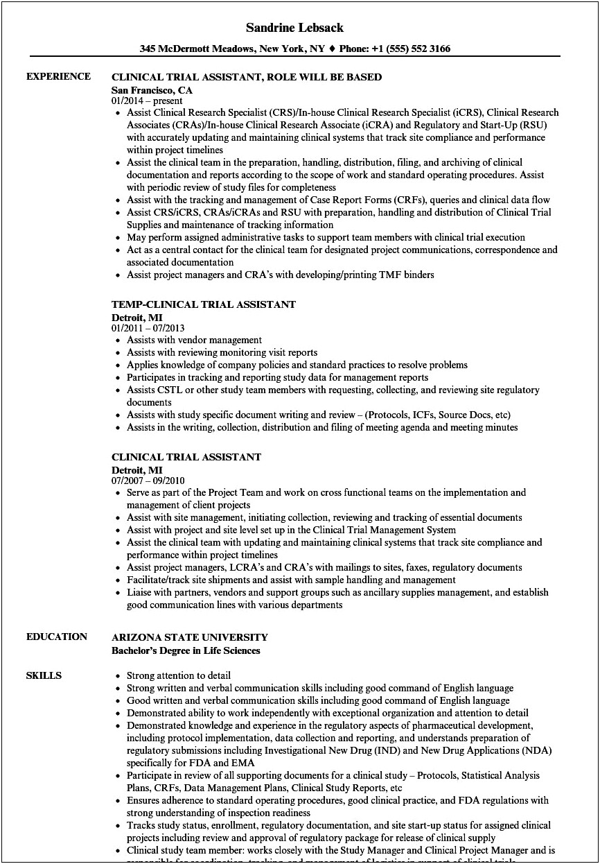 Sample Resume For Clinical Research Nurse