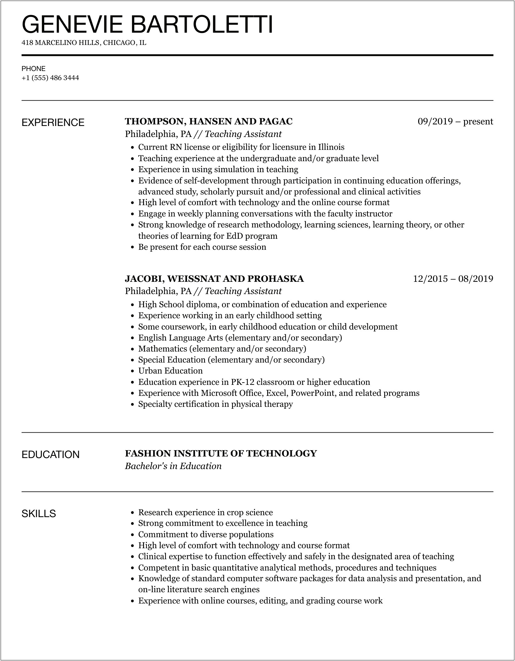 Sample Resume For Community College Religion Teacher