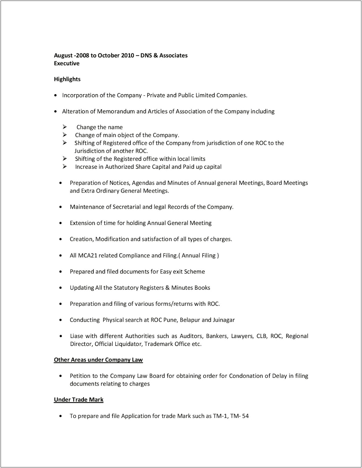 Sample Resume For Company Secretary Articleship