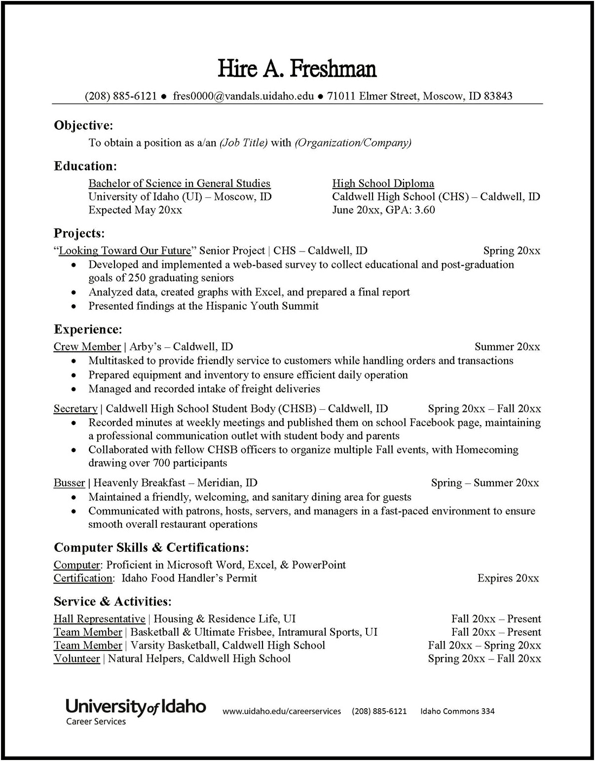 Sample Resume For Computer Science Student