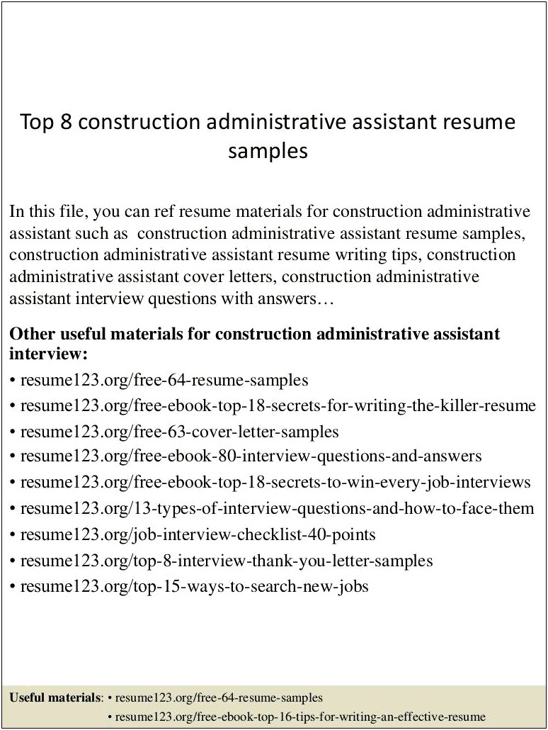 Sample Resume For Construction Administrative Assistant
