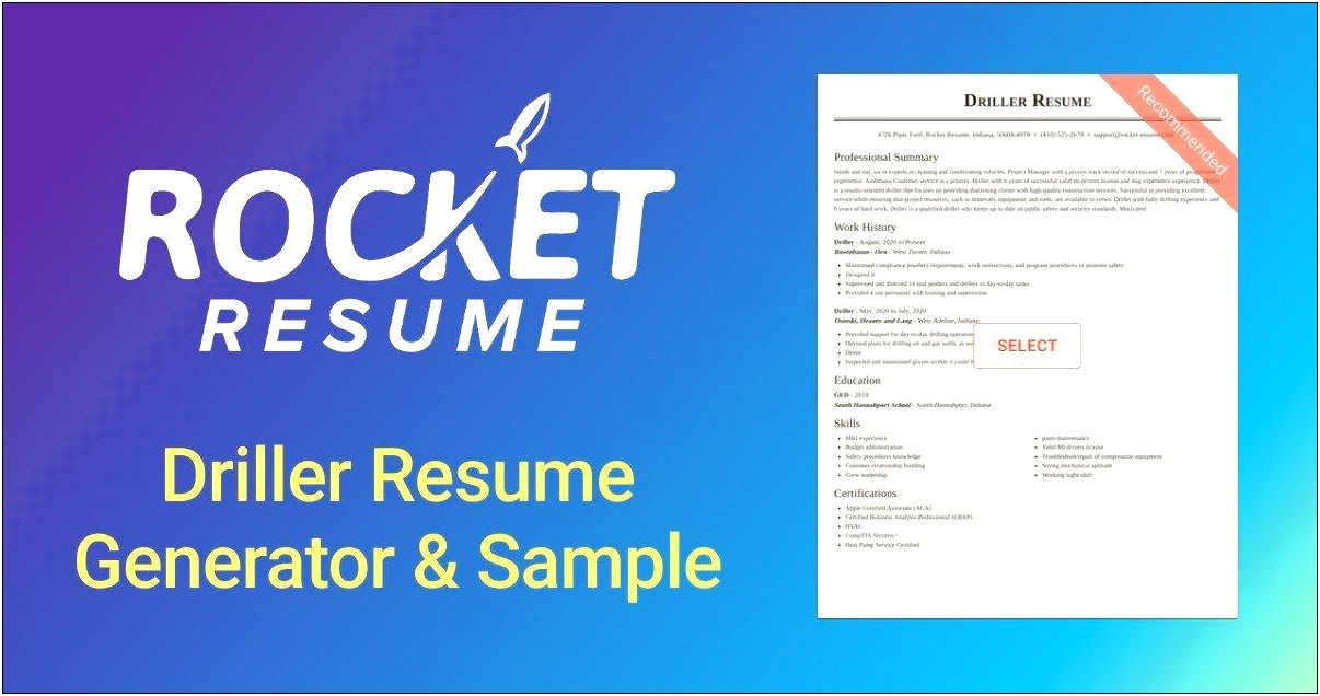 Sample Resume For Core Driller Helper