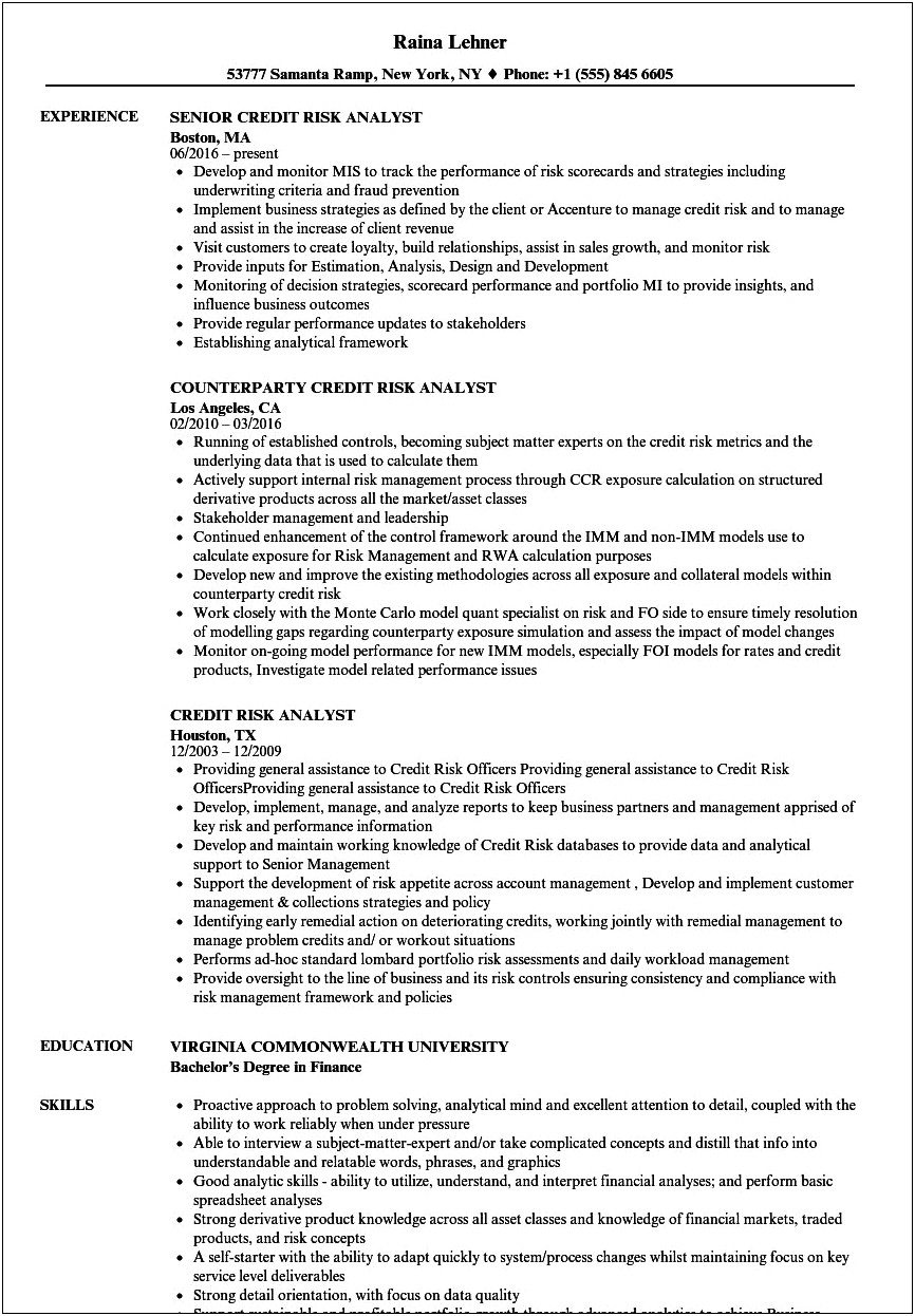 Sample Resume For Credit Manager In India