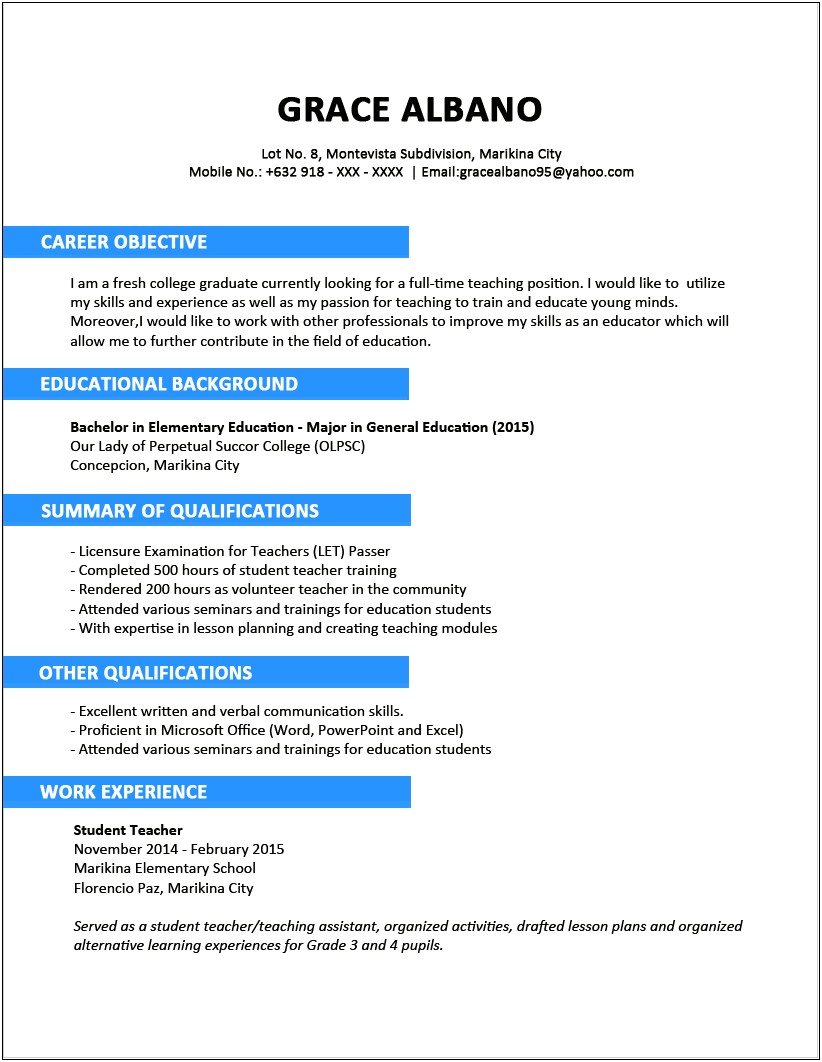 Sample Resume For Criminology Fresh Graduate