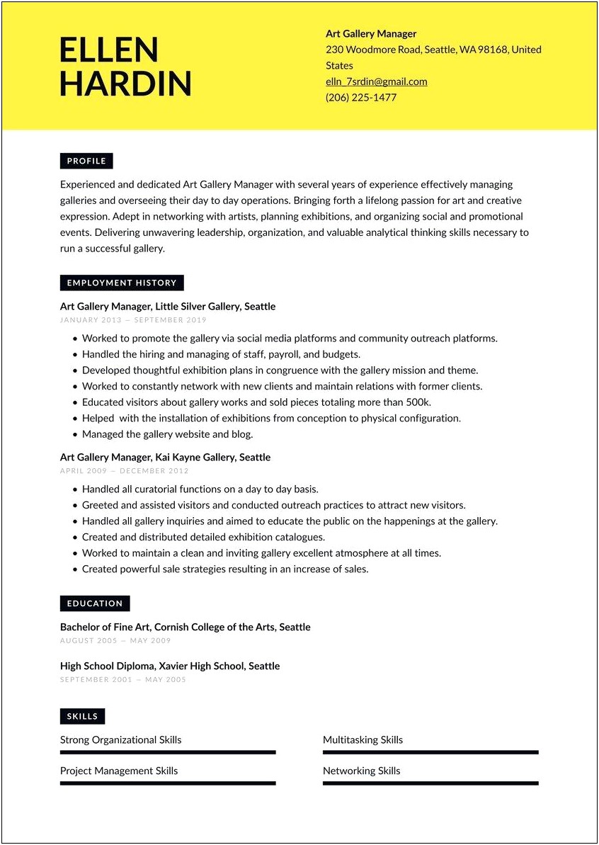 Sample Resume For Curatorial Design Museum