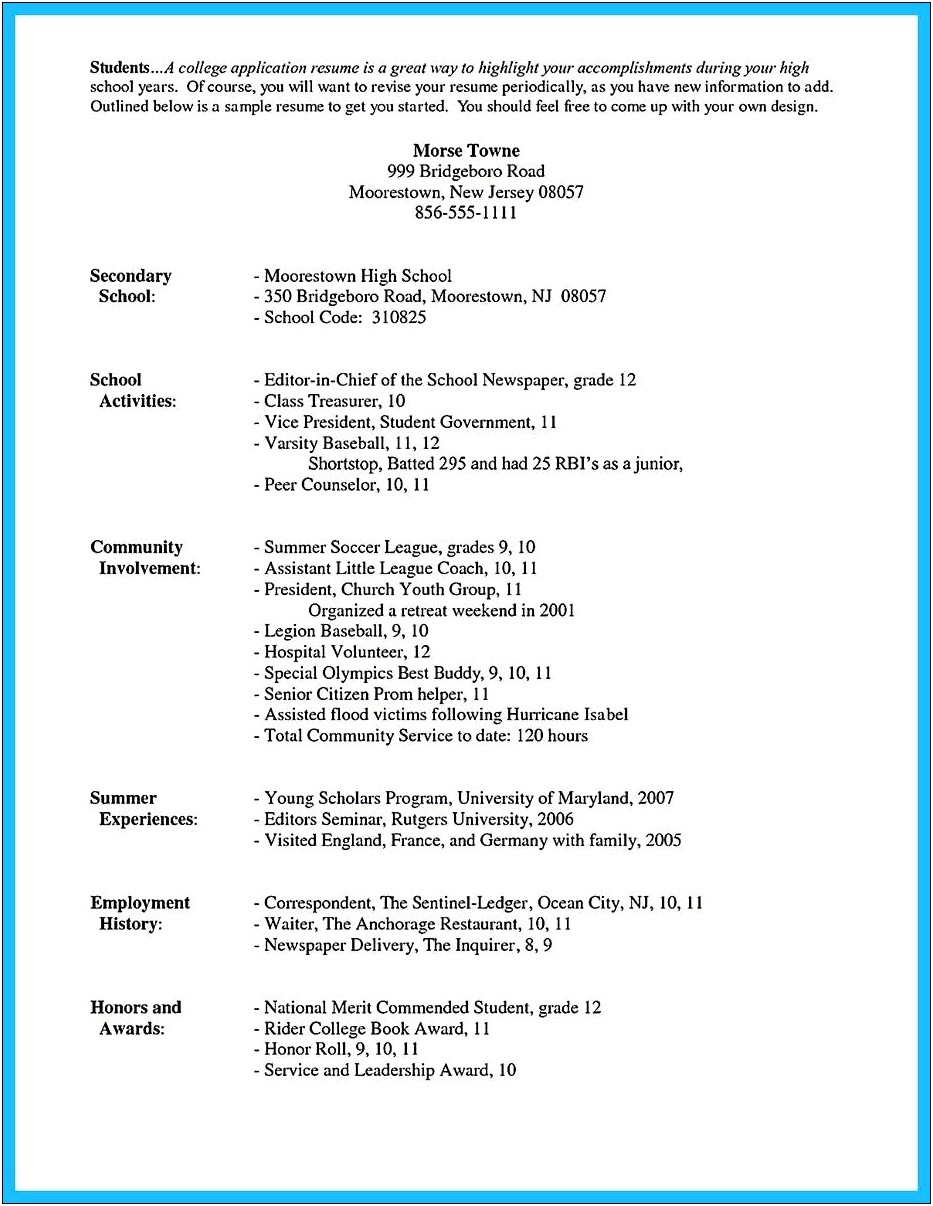 Sample Resume For Current Senior High School