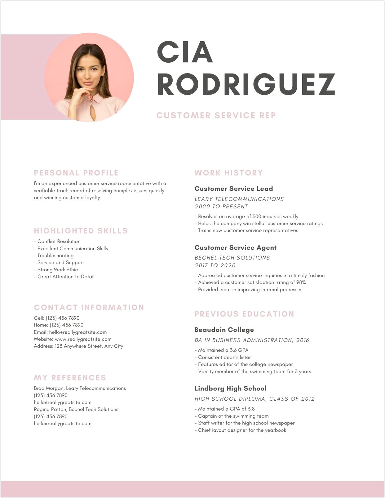 Sample Resume For Customer Service Representative Telecommunications