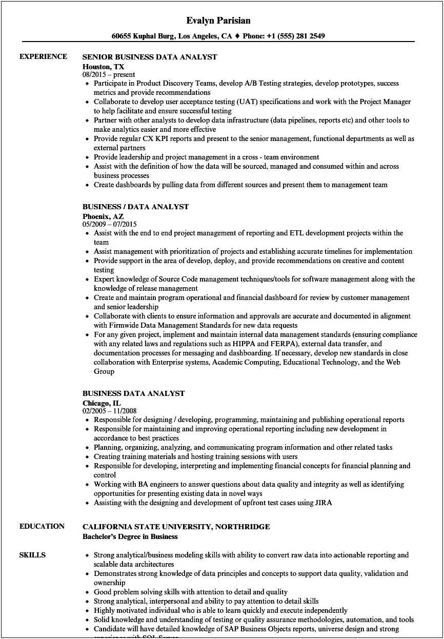 Sample Resume For Data Analyst Higher Education