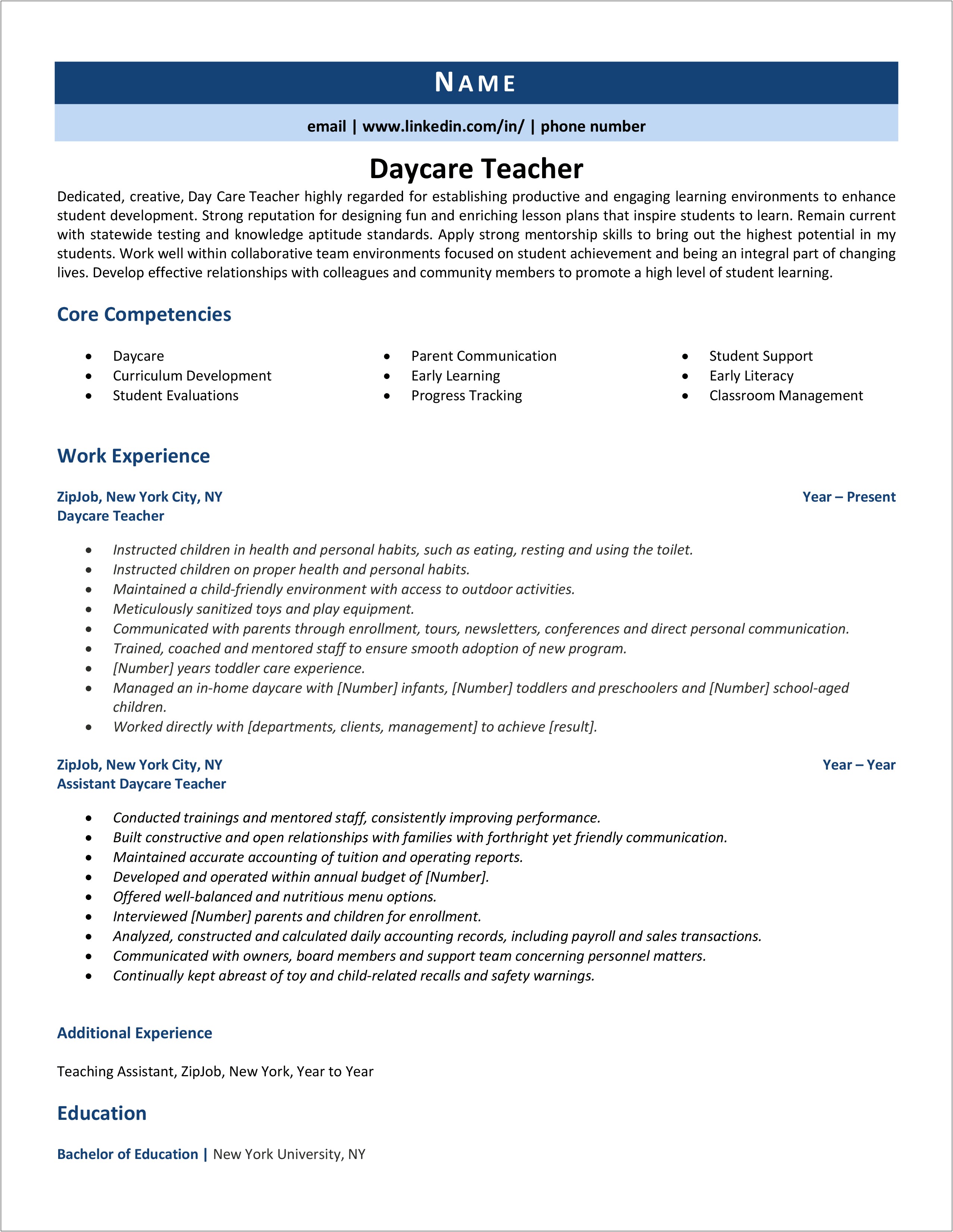 Sample Resume For Daycare Assistant Jobs