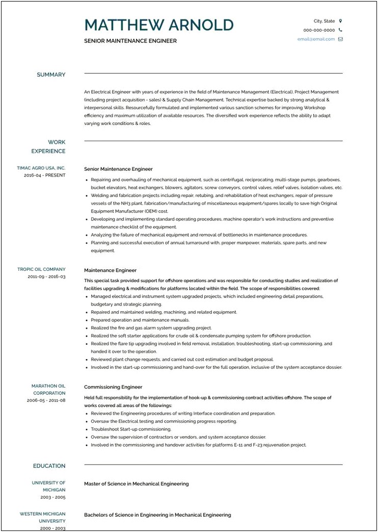 Sample Resume For Electrical Service Engineer