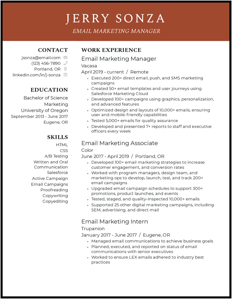 Sample Resume For Email Marketing Manager