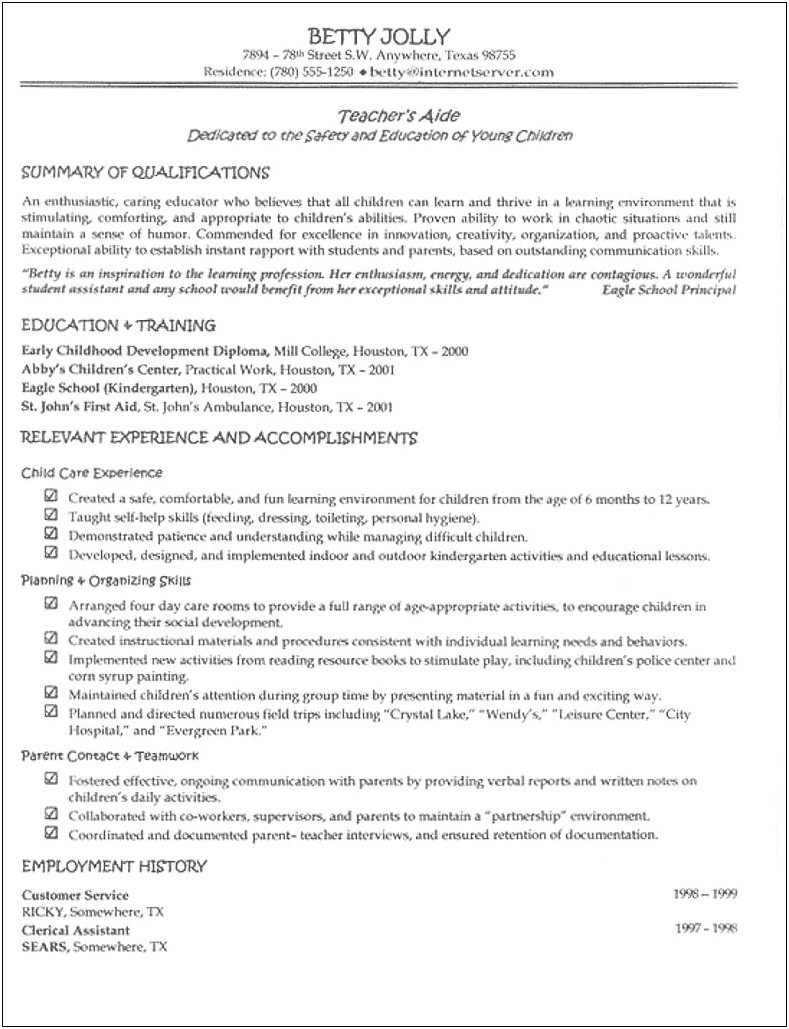 Sample Resume For English Teachers Without Experience