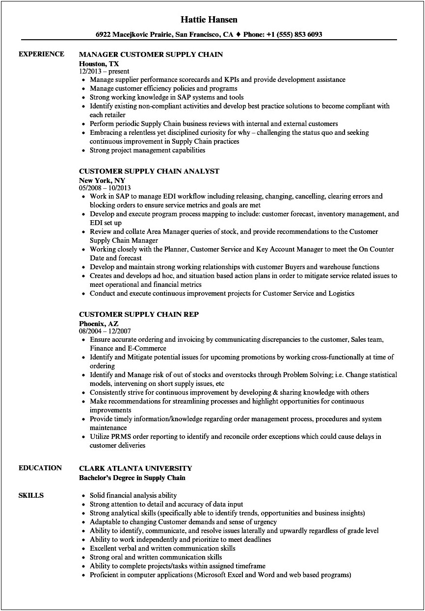 Sample Resume For Entry Level Supply Chain