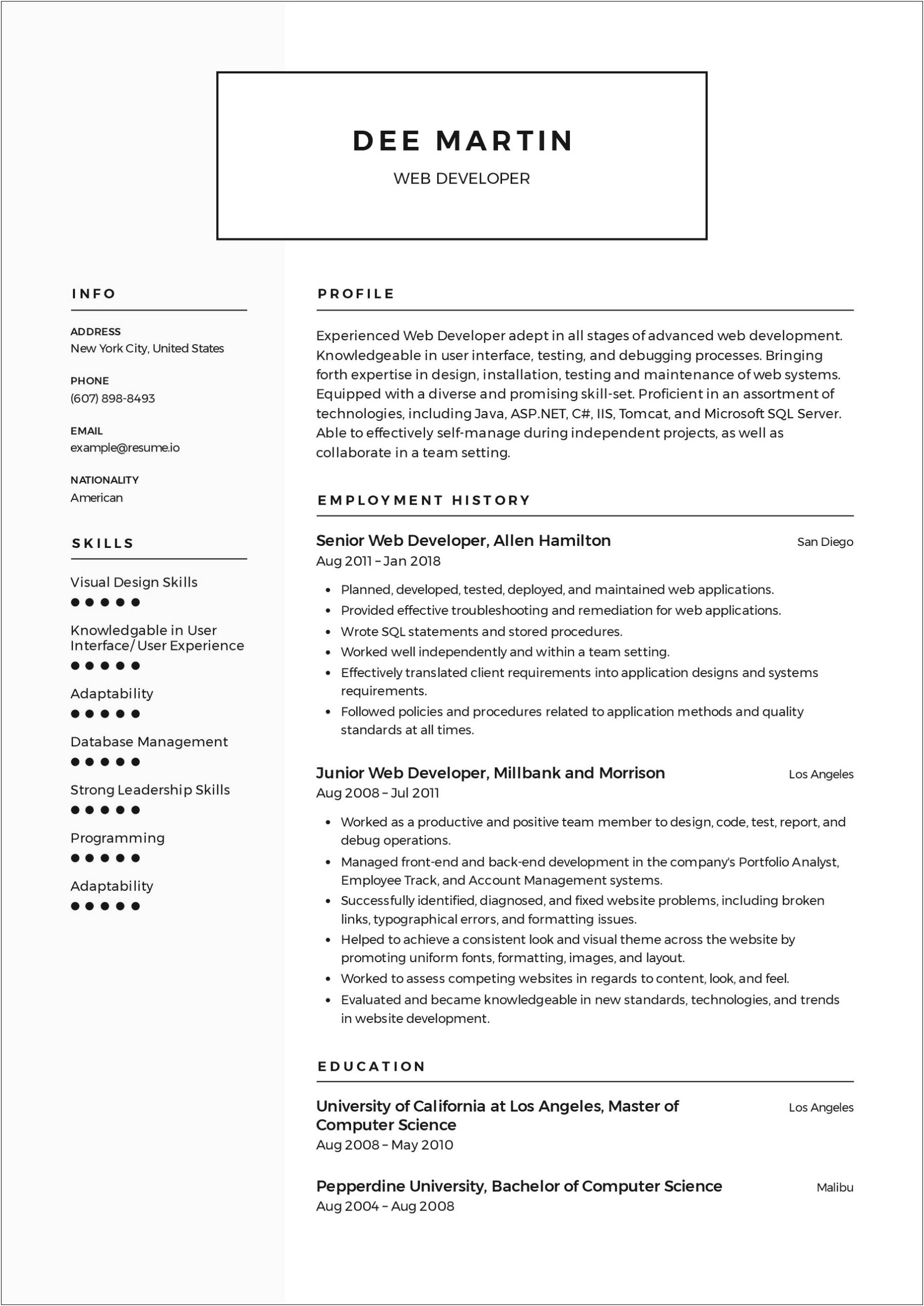 Sample Resume For Experienced Free Download