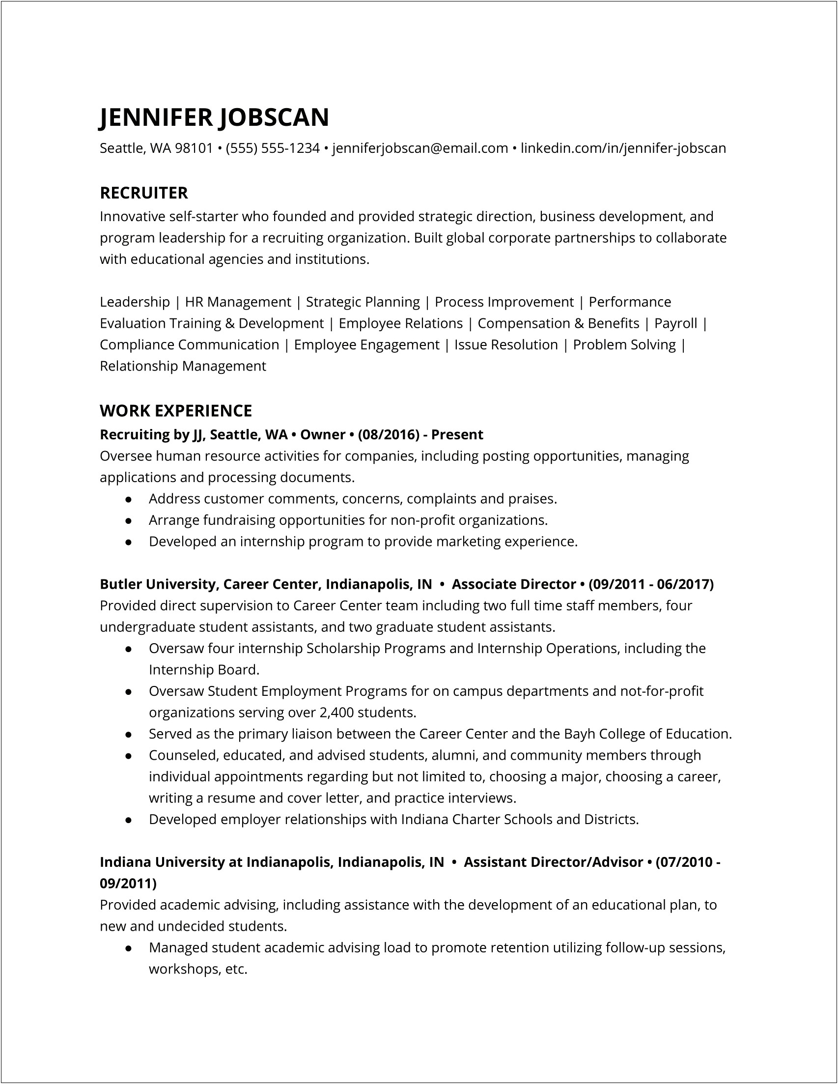 Sample Resume For Experienced Hr Generalist