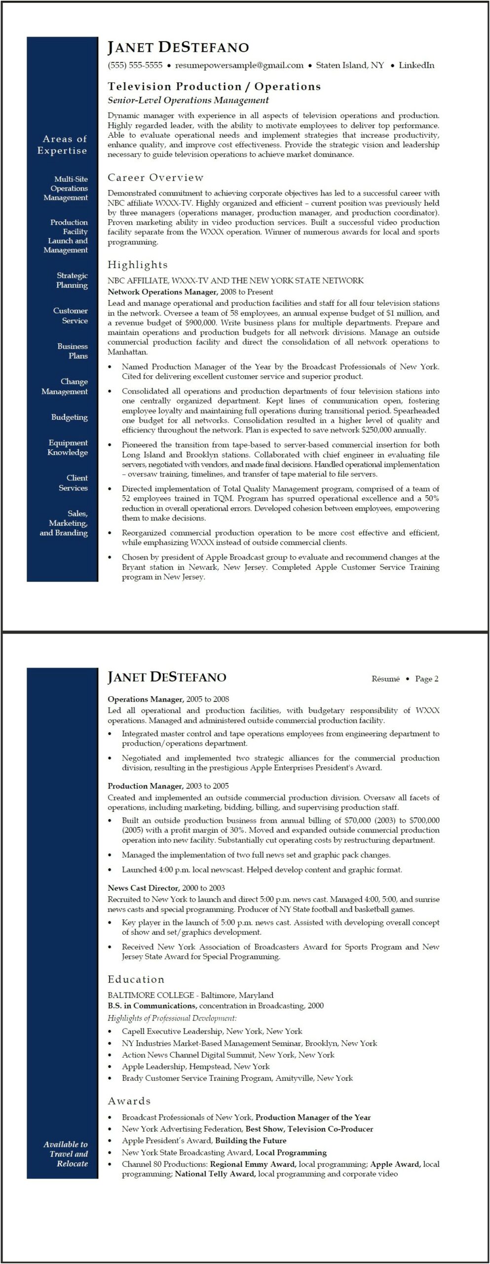 Sample Resume For Experienced Operations Manager